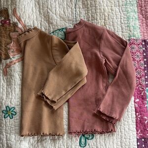 Zara Ribbed Tan and Pink ribbed Long Sleeve Tops
